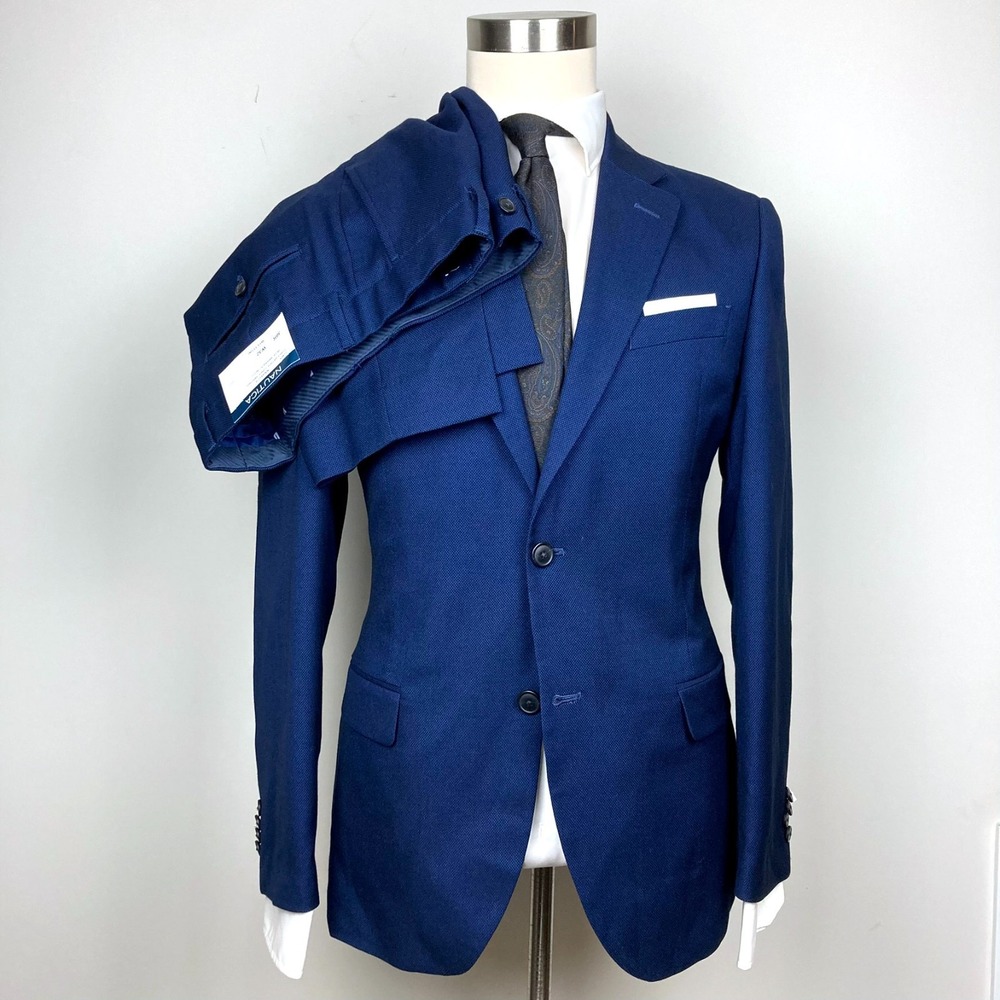 Nautica Men's 2-Pc Suit Blue Birdseye Jacket 36R Blazer Pants 30Wx32L